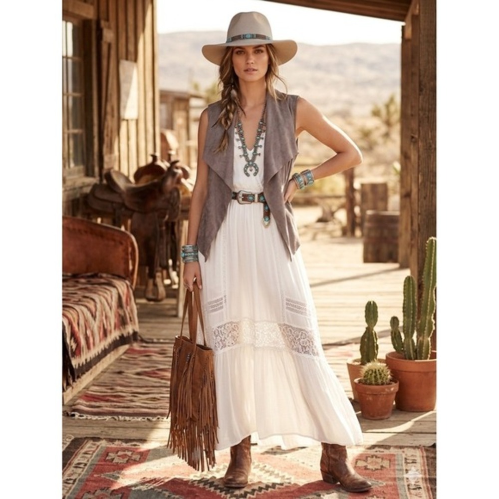 BCBGMAXAZRIA Faux Suede‎ Drape Front Vest Grey L Boho Chic Western Layering Edgy